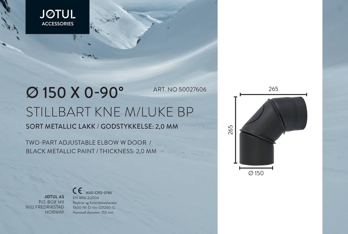 Ø150 0-90° STILLB VINKEL M/LUKE