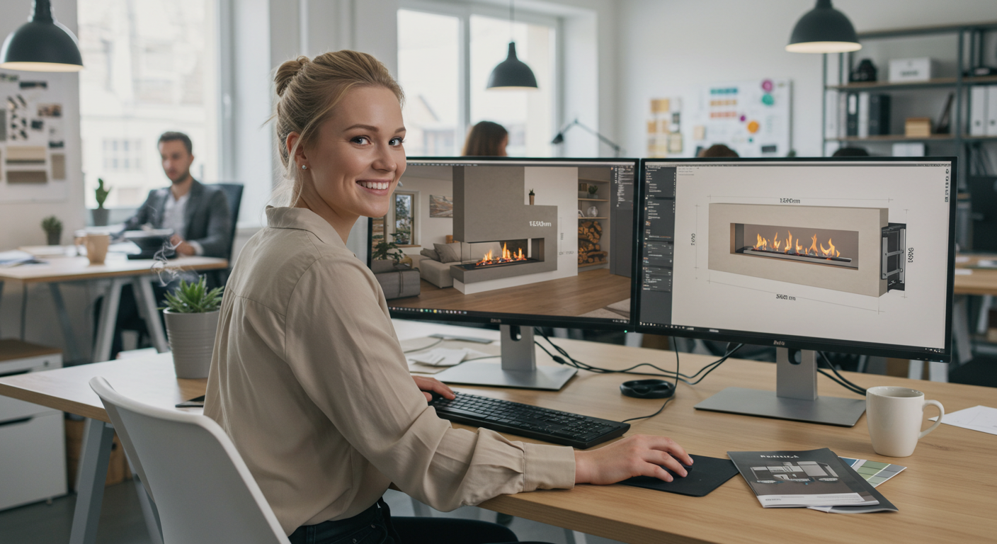 3D visualisering av etanol peis i stue