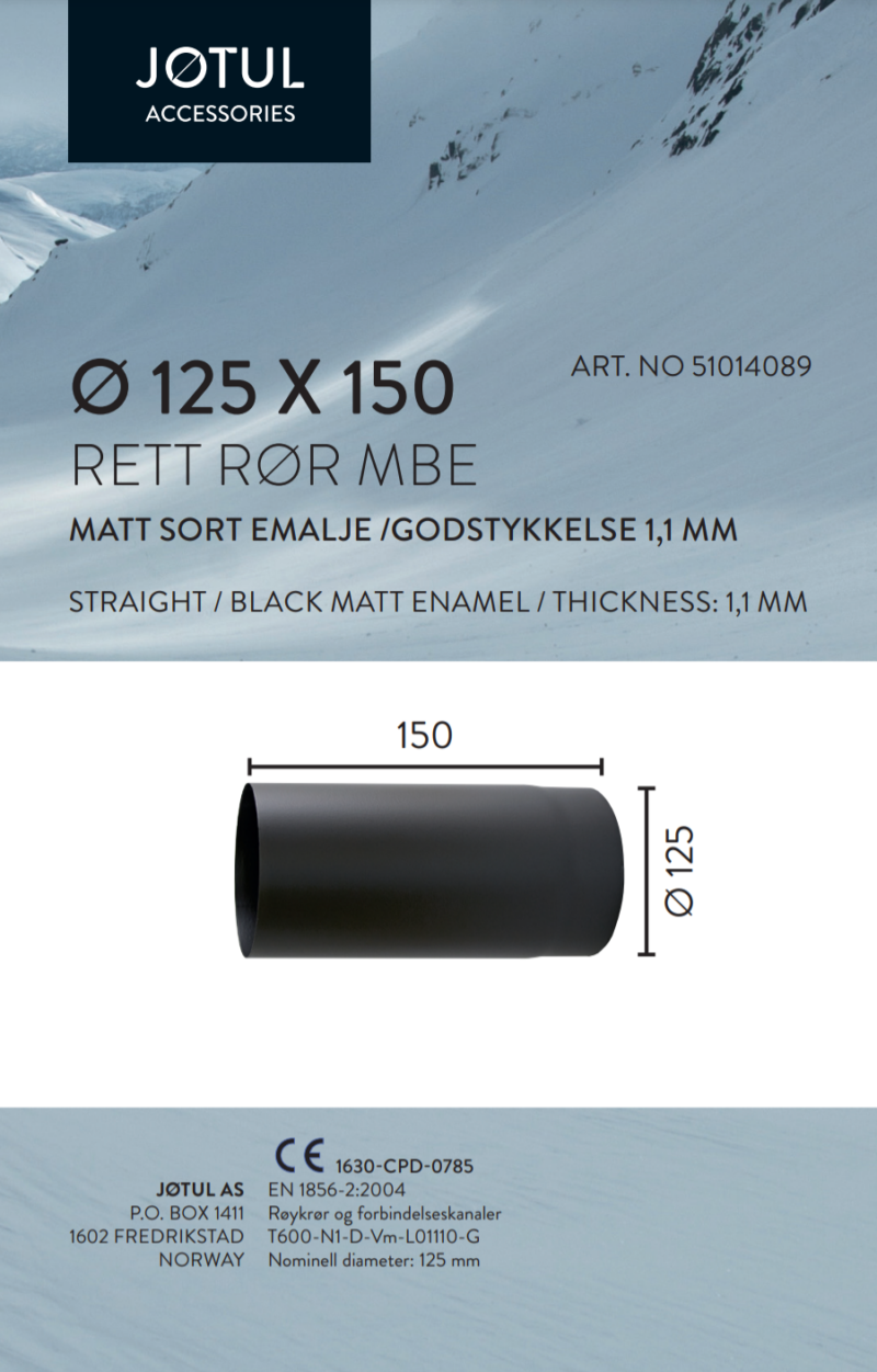 Ø125x150 rett 1,1mm MBE - Bilde 2