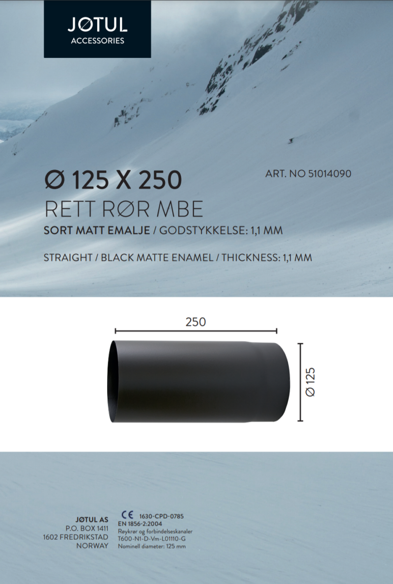 Ø125x250 rett 1,1mm MBE - Bilde 2