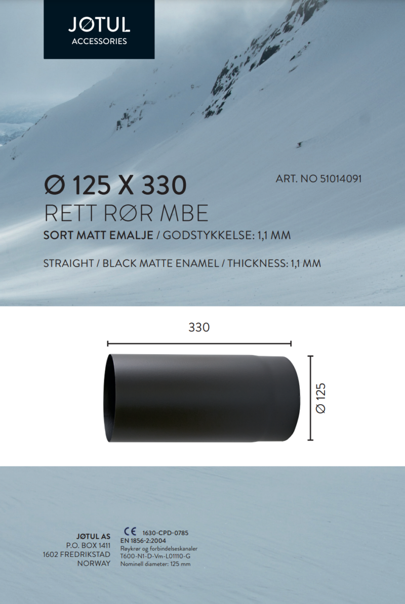 Ø125x330 rett 1,1mm MBE - Bilde 2
