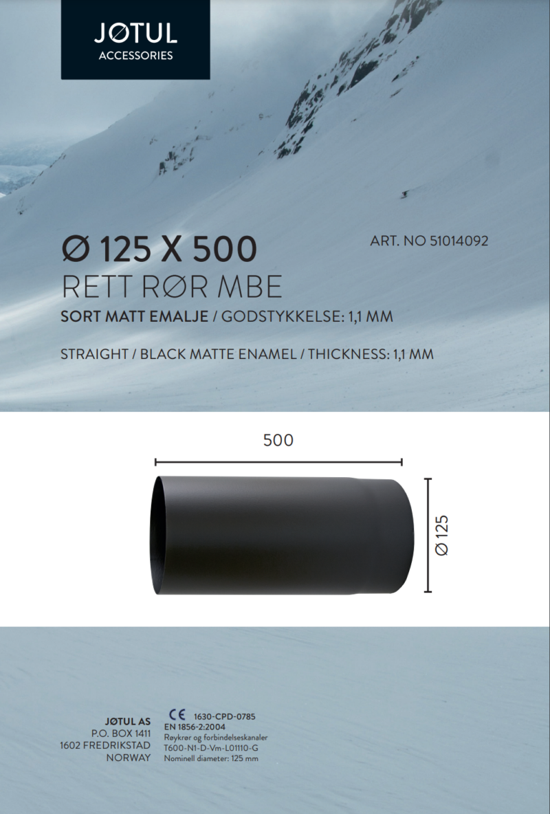 Ø125x500 rett 1,1mm MBE - Bilde 2