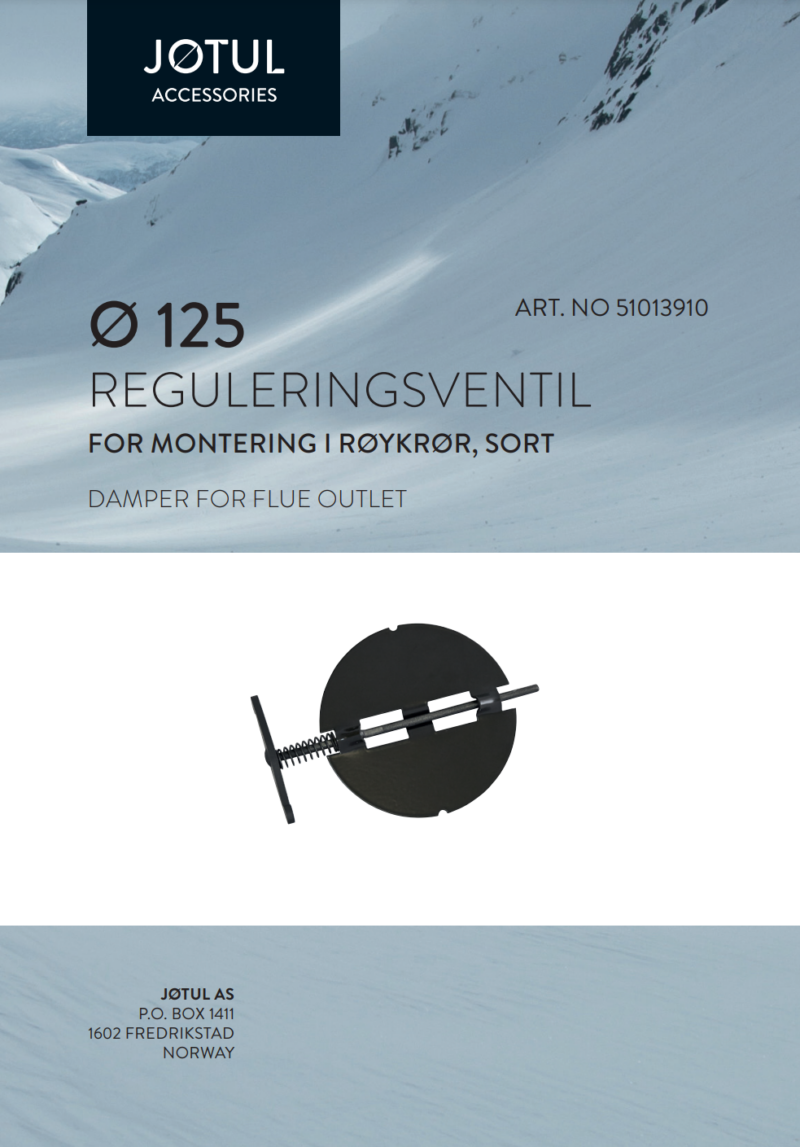Ø125 Reguleringsventil for montering i røykrør, sort - Bilde 2