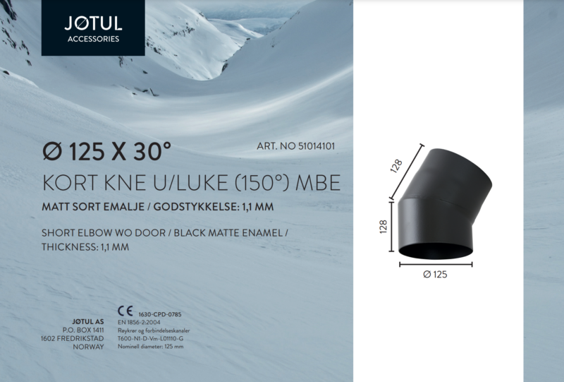 Ø125x30° kort kne u/luke (150°) MBE - Bilde 2