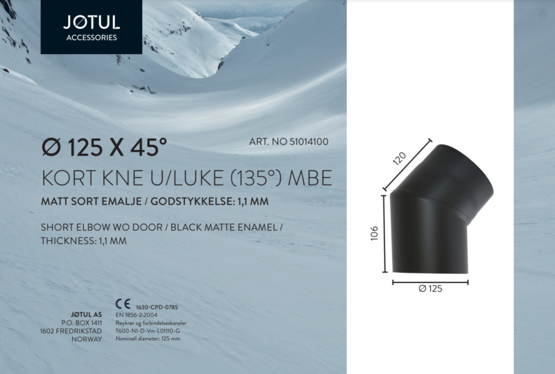 Ø125x45° kort kne u/luke (135°) MBE - Bilde 2