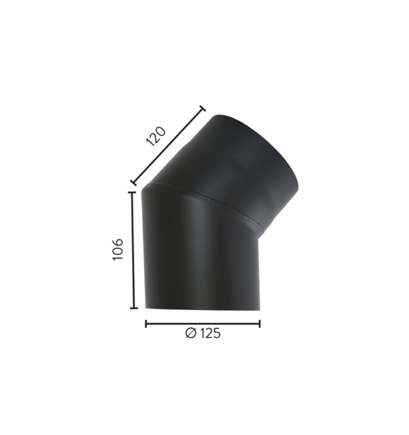 Ø125x45° kort kne u/luke (135°) MBE
