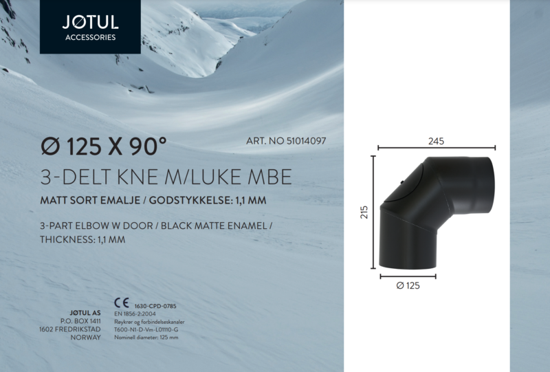 Ø125x90° 3-delt kne m/luke MBE - Bilde 2