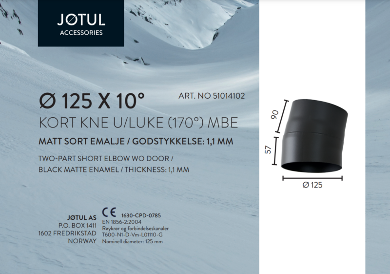 Ø125x10° kort kne u/luke (170°) MBE - Bilde 2