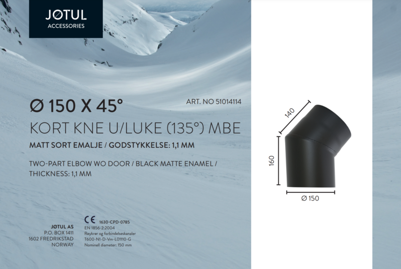 Ø150x45° kort kne u/luke (135°) MBE - Bilde 2