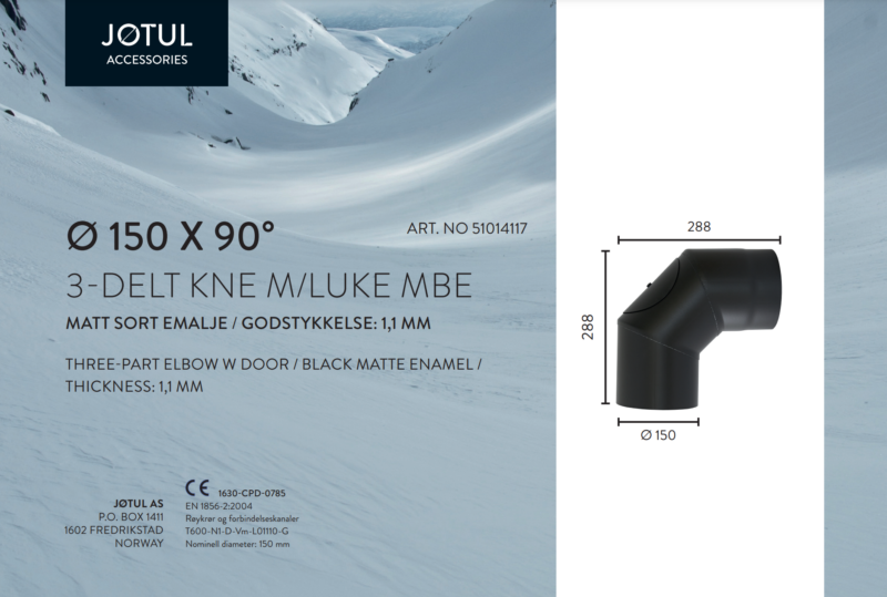 Ø150x90° 3-delt kne m/luke MBE - Bilde 2