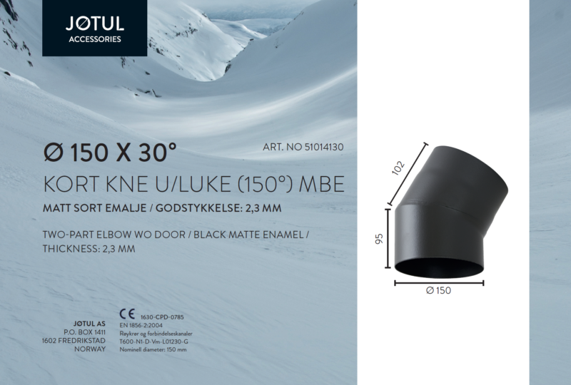 Ø150x30° kort kne u/luke (150°) MBE 2,3mm - Bilde 2
